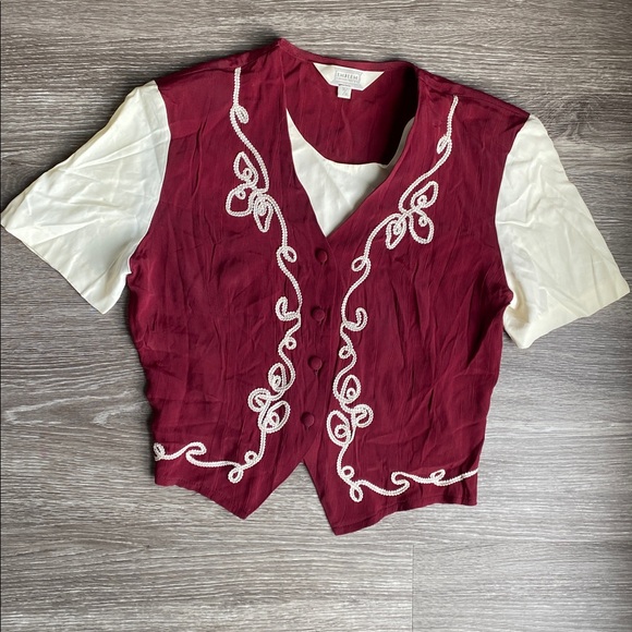 Emblem Coordinates Tops - SOLD ❣️Vintage 80s Embroidered Burgundy Western Style Button-Front Vest